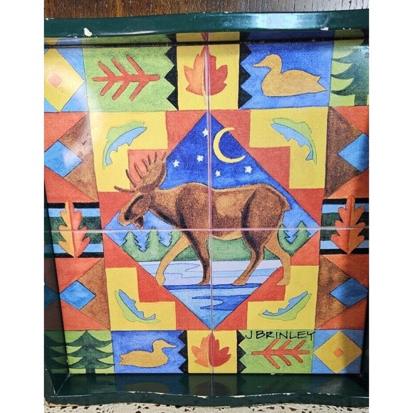 J. Brinley Art Tile in a Wooden Serving Tray Moose Scene (read) - Picture 4 of 12